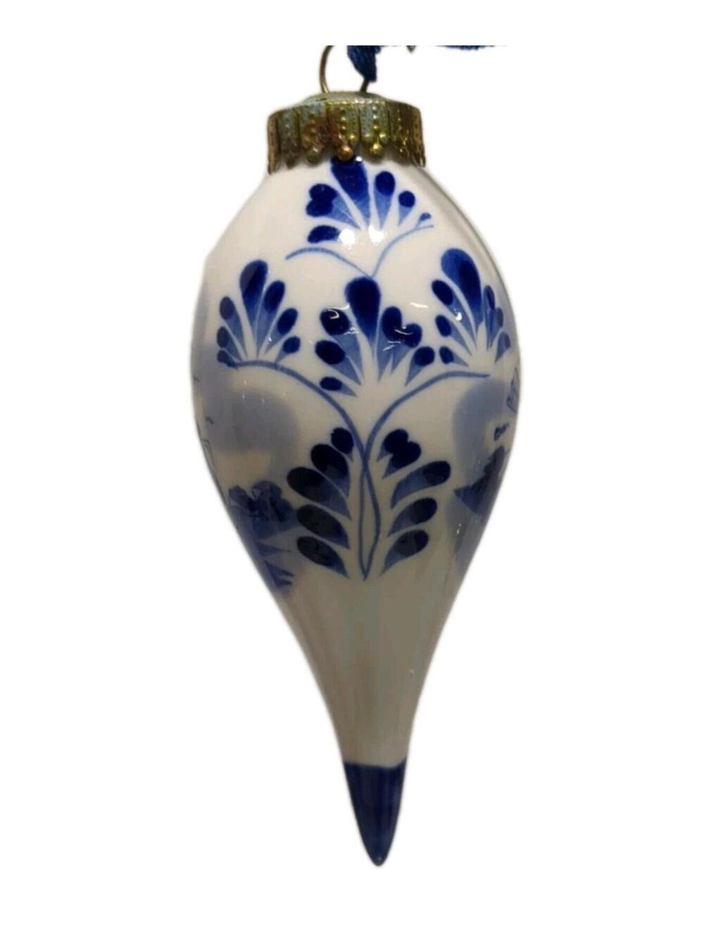 Vintage 1970 Delft Blue & White Porcelain Ornament - Windmill Scene - Holland